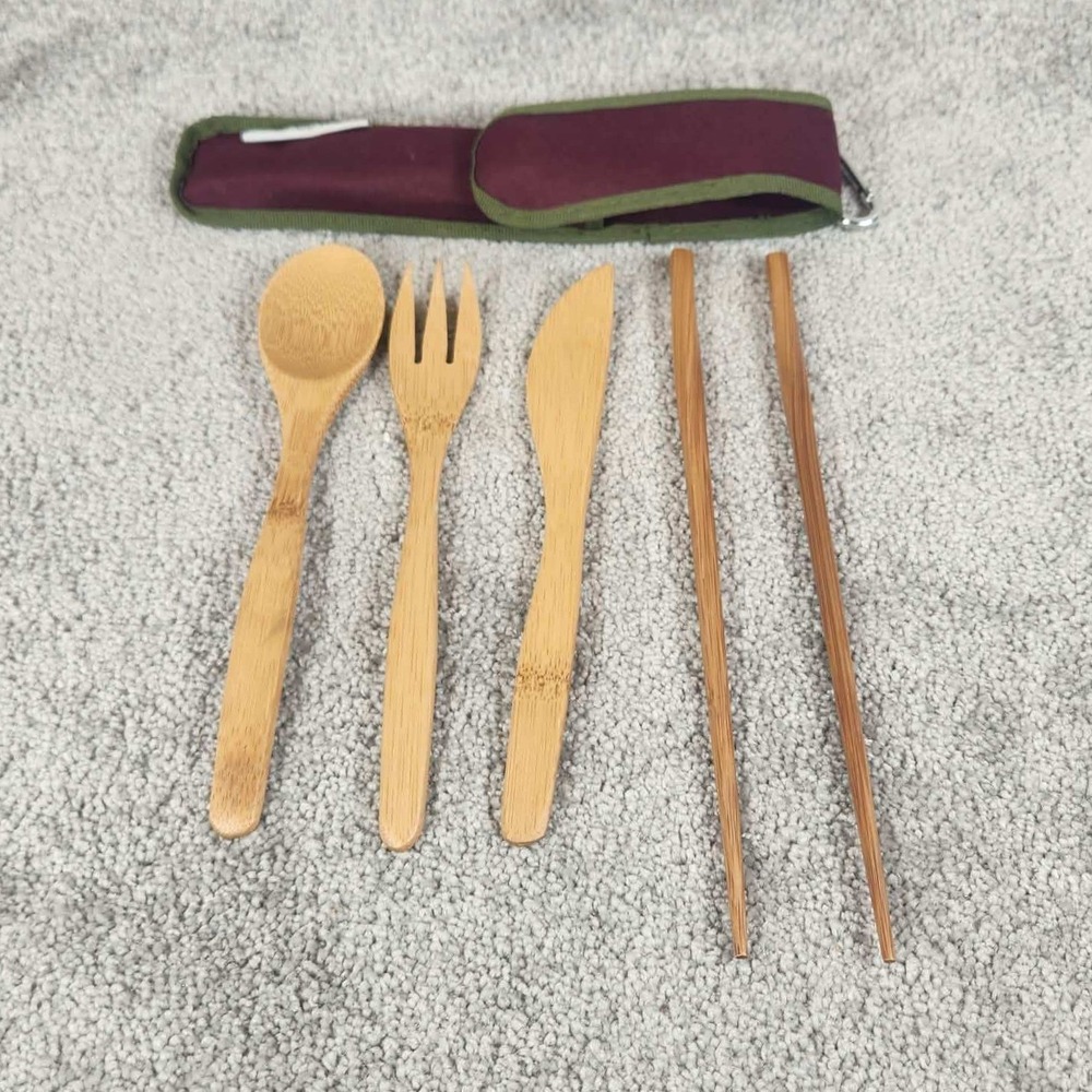 To-Go Ware Bamboo Utensil Set Maroon Reusable Travel Camping Cutlery Unisex OS